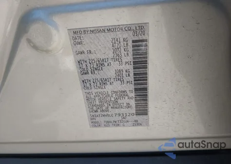 2020 Nissan Rogue S Intelligent Awd from USA, damaged, VIN 5N1AT2MV0LC793120